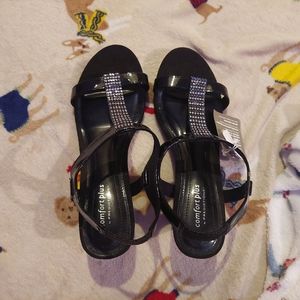 Black Sandal Heels with rhinestones